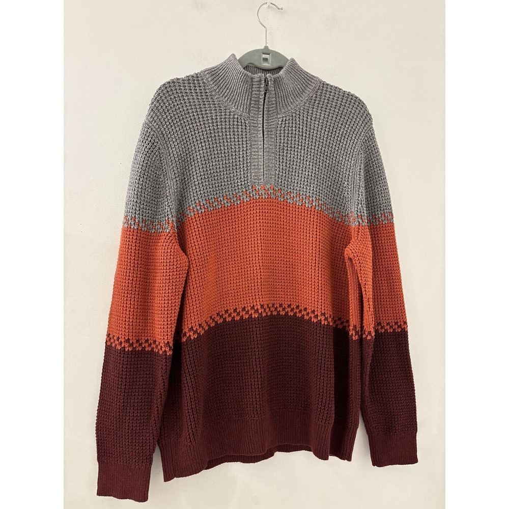 Vintage L.L. Bean Mens Organic Cotton Quarter Zip Waffle Knit Sweater Large